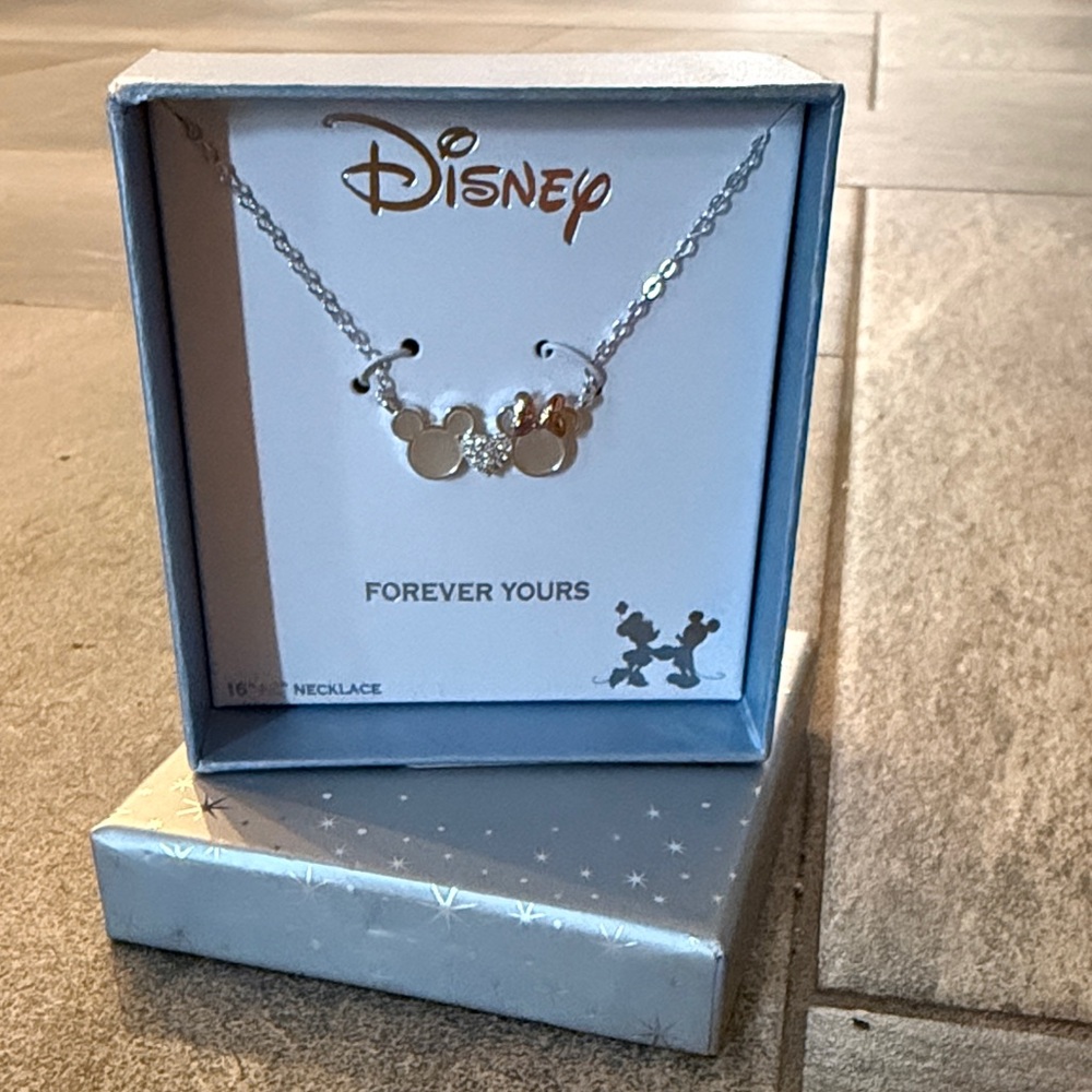 Disney Silver Necklace with Gold Bow Accent
